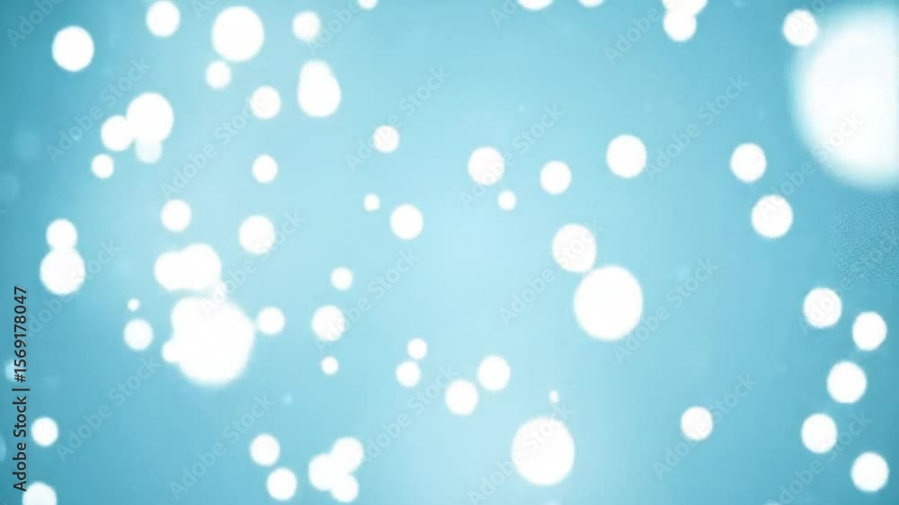Poster abstract light blue background with floating white bokeh particles animation