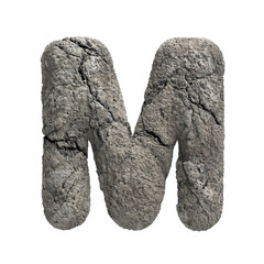 fractured rock letter M - Upper-case 3d porous stone font isolated on white background. This alphabet is perfect for creative illustrations related but not limited to Nature, Environment, Erosion...