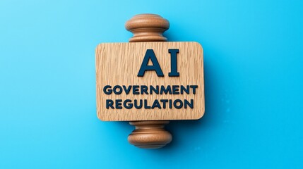 AI government  regulation  law concept. AI government regulation emblem on blue background
