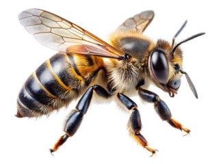 a stunning bee is flying isolated on white background, png,ai generated