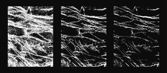 Cracked Line Texture Background Set for Distressed Overlay Effect, Abstract Scratch Surface, Vein Pattern Design, Damaged Grain, Dry Mud Style Fracture Noise, Grunge Static Vector Illustration