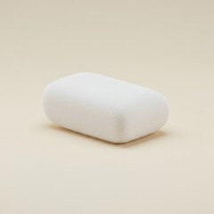 3D rendering of a soft, white sponge with rounded edges placed on a beige background, ideal for cleaning or hygiene visuals.