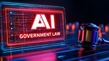 AI government  regulation  law concept. AI law concept with gavel and digital backdrop