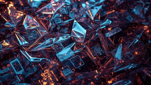 Close-up of shiny metallic blue and copper crumpled foil texture with reflective surface, abstract background for modern design, packaging, luxury branding, or futuristic digital art concept mood