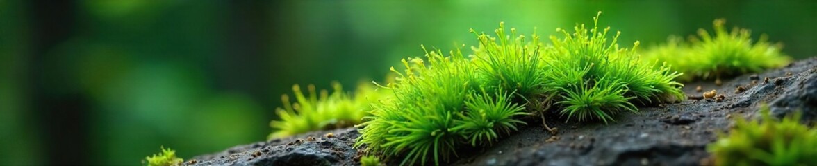 Tranquil Vibrant Moss Thriving on Textured Rock Surface Close-up Nature Wallpaper