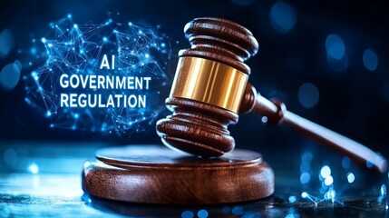 AI government  regulation  law concept. Gavel symbolizing AI government regulation concept.