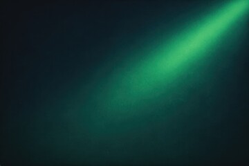 Dramatic green spotlight beam illuminates a dark textured background with subtle light effects
