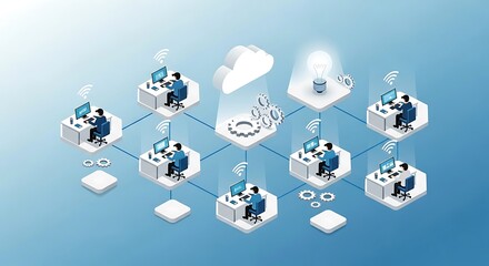 Remote Workers Connecting Through Cloud Technology in a Modern Office Environment