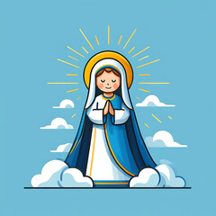 Virgin Mary Cartoon Illustration Blue Robe Clouds image