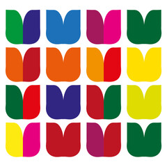 Polychromatic tulip mosaics. Circular blossom tessellation. Vibrant horticultural Vector. Seamless decorative patterning.