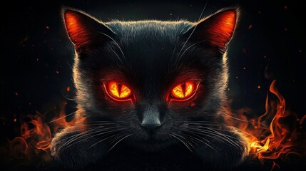 A black cat with red eyes embodying evil makes for a haunting visual. 