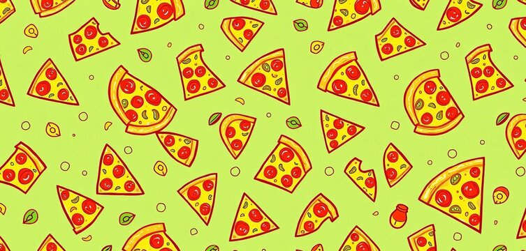 Delicious pizza slice seamless pattern, perfect for food blogs & packaging, hungry, meal - Powered by Adobe