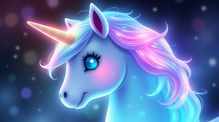 A mystical unicorn with vibrant neon colors and glowing effects.