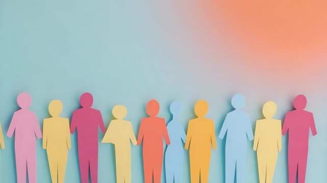 A row of cut-out paper figures in various colors representing diversity and inclusion.