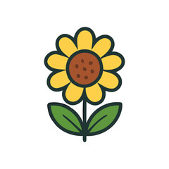 Simple Yellow Sunflower Icon: Flat Design, Cheerful Mood, Nature Theme, Botanical Illustration.