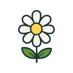 Simple Daisy Flower Icon:  Cheerful, Flat Design, Springtime Theme, Vector Illustration.