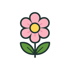 Simple Pink Flower Icon:  Flat Design, Minimalist Style, Cheerful Mood, Vector Illustration.