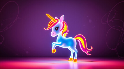 A mystical unicorn with vibrant neon colors and glowing effects.