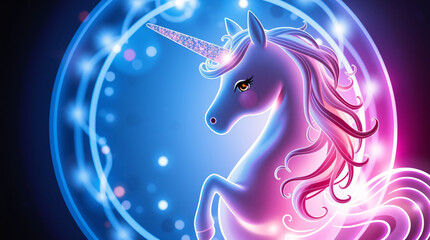 A mystical unicorn with vibrant neon colors and glowing effects.