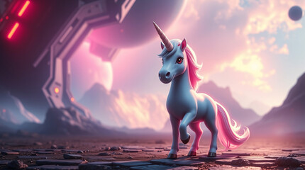 A mystical unicorn with vibrant neon colors and glowing effects.