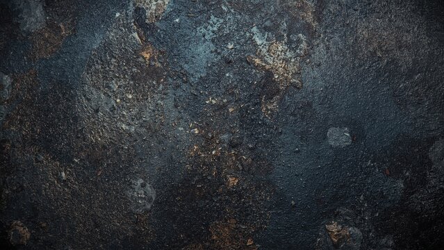 Unique texture of dark rusty metal surface with weathered aged corrosion and rough industrial background for vintage design, grunge art, construction, and urban themes in moody lighting
