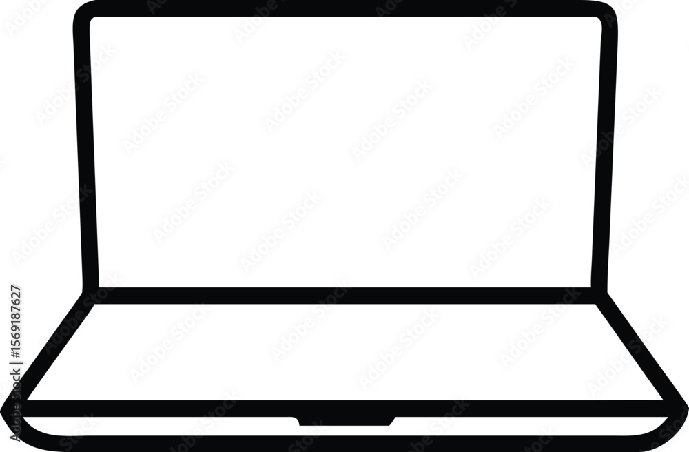 Fototapete simple black outline icon of an open laptop computer on a white background