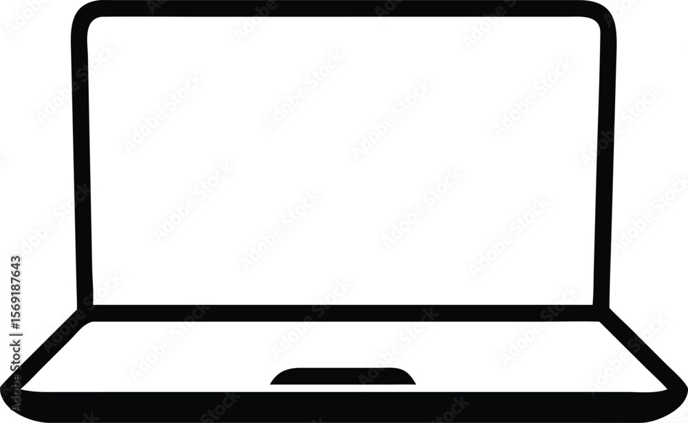 Fototapete simple black outline of an open laptop computer with a blank white screen