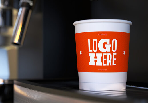 Cup on Coffee Maker Mockup
