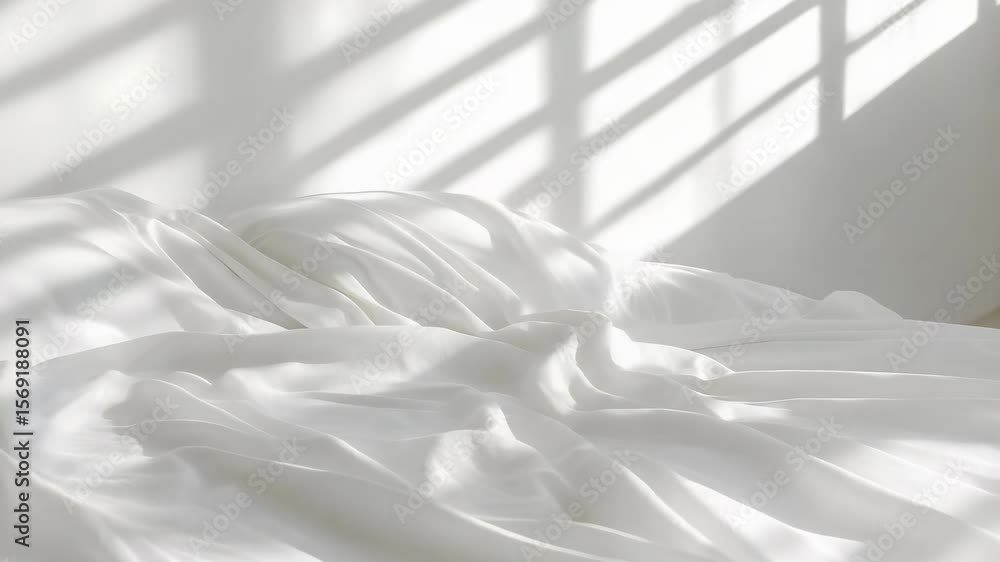 Poster a soft, white fabric draped over a surface, with light and shadows creating a pattern across it.
