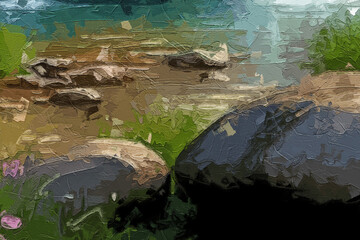 Various oil paintings, flowers, roses, peonies, squirrels, landscapes, lakes, waterfalls, forests