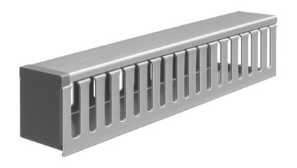 Aluminum wire duct with a slotted design for organizing electrical cables in control panels.