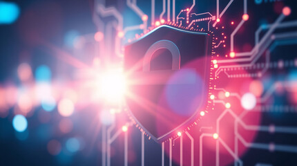 A digital lock symbolizing cybersecurity with a futuristic tech background.