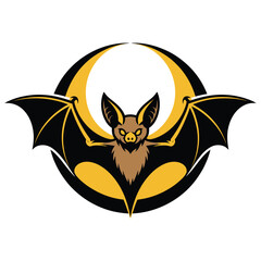 Obraz premium Circular bat logo with upward wings yellow eyes and black outline on white background