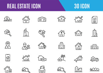 Real Estate minimal thin line web icon set.House or Real estate icon set, smart home, building, property,Real Estate outline icons with editable stroke collection. 