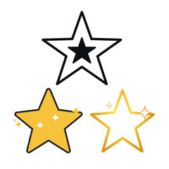 Shining star emblems showcase achievement in black, gold gradient and yellow tones, perfect for logo design or creative projects.