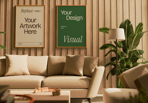 Wall Frame in Living Room Mockup