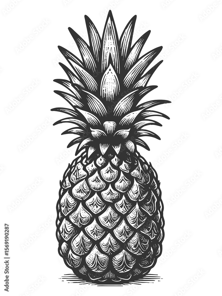 Poster pineapple sketch engraving generative ai fictional character raster illustration. scratch board imit