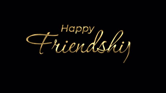 Happy Friendship Day Handwritten golden text animation with sparkling light effects for video opening elements and celebration on alpha channel Transparent background
