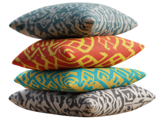 Decorative pillows stacked colorful home decor design on transparent background