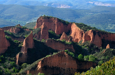 The unique landscape of Las Medulas in Galicia, Spain, shaped by gold mining activities of the ancient Romans