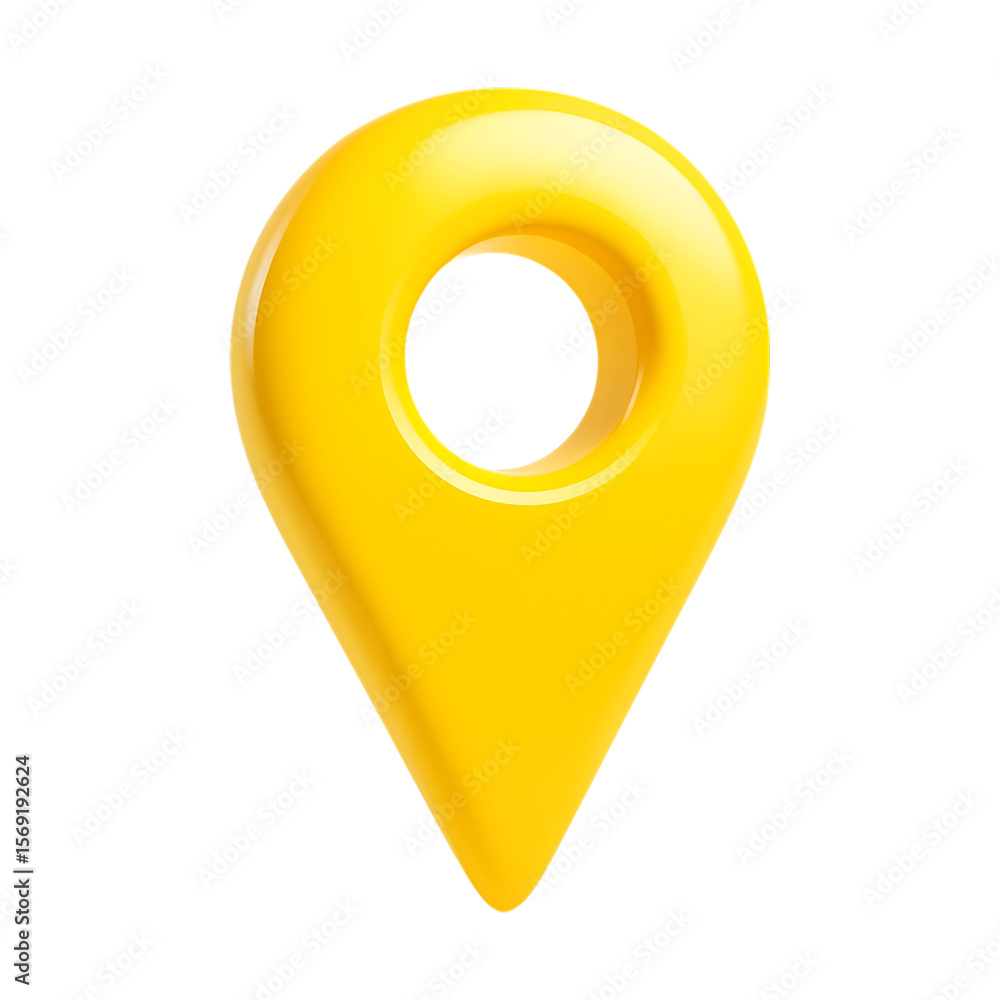 Poster glossy yellow 3d map pin icon isolated on transparent background