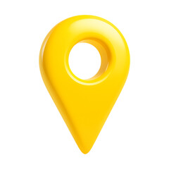 Glossy yellow 3d map pin icon isolated on transparent background