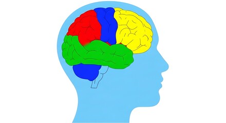 Color-Coded Regions in Human Mind, Educational Graphic, Science Classroom, Informative Concept