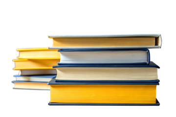 A stack of colorful books is isolated on transparent background