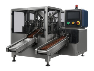 Dual-lane cartoning machine with synchronized infeed conveyors for chocolate packaging in a confectionery plant