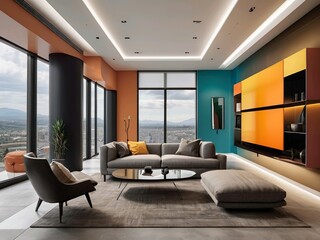 Contemporary Living Room with City View