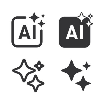 Set of AI generate icon. AI sparkle star with square icon vector illustration.