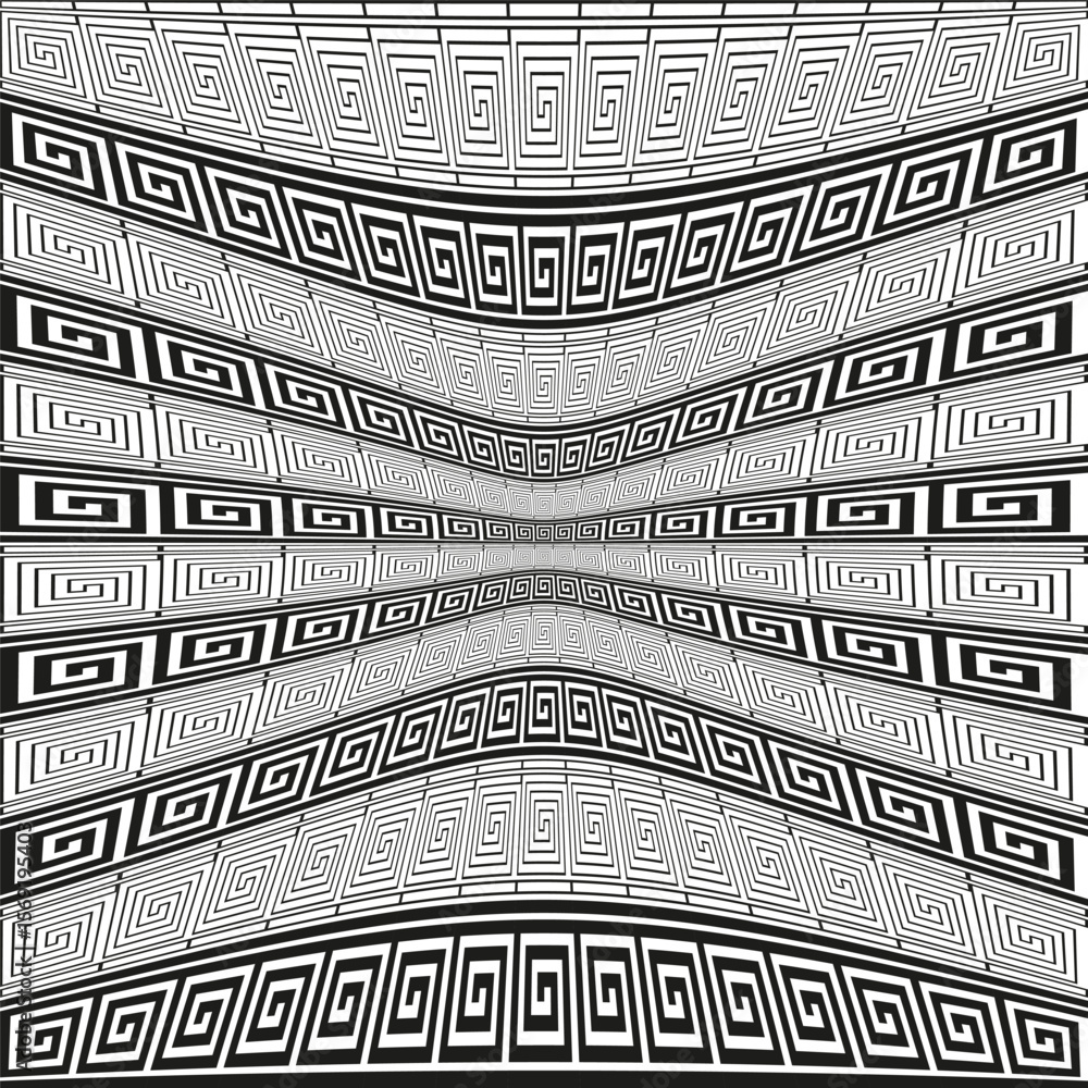 Poster distorted greek key. wavy pattern effect. dynamic geometric vector. abstract ripple design.