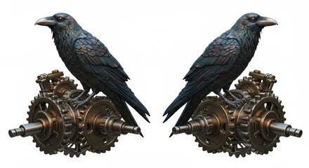 Fototapeta premium Ravens and gears dark and detailed design