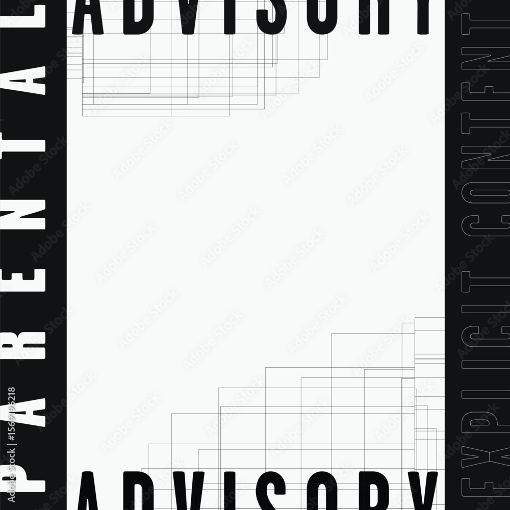 Poster deconstructed parental advisory mark into frame template and complex square lines
